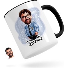 Kişiye Özel Erkek Polis Karikatürlü Siyah Kupa Bardak-1