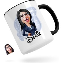 Kişiye Özel Kadın Patron Karikatürlü Siyah Kupa Bardak-4