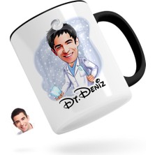 Kişiye Özel Erkek Diş Hekimi Karikatürlü Siyah Kupa Bardak-3