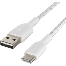 Belkin USB Type-C Örgülü Data & Hızlı Şarj Kablosu 1m Beyaz CAB004BT1MWH2PK