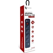 Asfal 2 Metre 10 Amper Termal Akım Korumalı Usb'li 4 Prizli Uzatma Kablosu 2 Metre