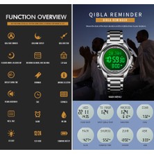 Janae Kıble ve Ezan Göstergeli Alarmlı Dijital Saat - Gümüş (Yurt Dışından)