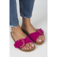 Manijero Alandra Kadın Deri Tek Bant Fuşya Terlik