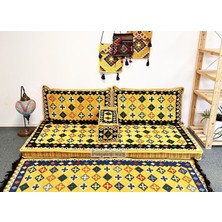 Shark Anatolia Katar Desenli Şark Köşesi Ikili Sedir Takımı Hardal