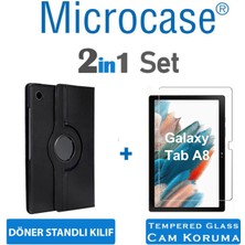 Microcase Samsung Galaxy Tab A8 10.5 Inch X200 360 Döner Standlı Kılıf + Tempered Glass Cam Koruma