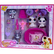 UDATOYS Minişler Littlest Pet Shop Oyuncak 4 Köpek Yatak Yastık Pasta Set