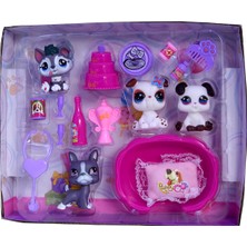 UDATOYS Minişler Littlest Pet Shop Oyuncak 4 Köpek Yatak Yastık Pasta Set