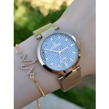 Revello Altın Kaplama Elite Model Hasır Kordon 30 mt Su Geçirmez+Bileklik RVL1992-F Lady Wristwatch