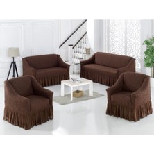 Tuchmall Bürümcük Pamuklu Koltuk Kanepe Örtüsü Takımı Streç Lastikli Etekli Koltuk Kanepe Kılıfı (3+3+1+1) Set