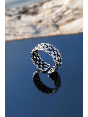 Trend Collection Hasır Örme Model Gümüş Kaplama Ayarlanabilir Unisex Yüzük