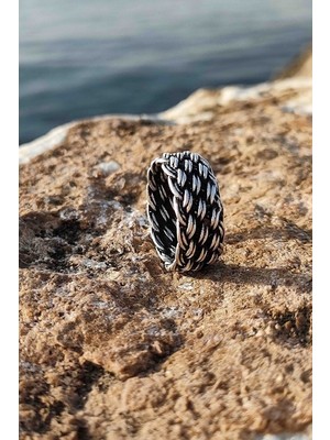 Trend Collection Hasır Örme Model Gümüş Kaplama Ayarlanabilir Unisex Yüzük
