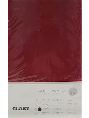 Clasy Çift Kişilik Lastikli Çarşaf Yastık Kılıfı Ranforce V3 Bordo