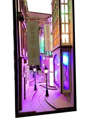 Xinh Dıy Diagon Street Bookends Alley Ahşap Kitap Nook Sanat Kalabalık Şehir Bookends Çıkarılabilir LED Kitaplık Hediye |