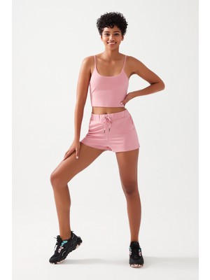 Los Ojos Kadın Pembe Cepli Beli Lastikli Basic Fit Spor Şort Shorts