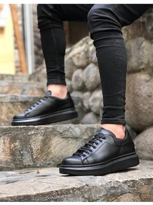 Xon1 547 Kalın Yüksek Taban Siyah Bağcıklı Spor Erkek Ayakkabı