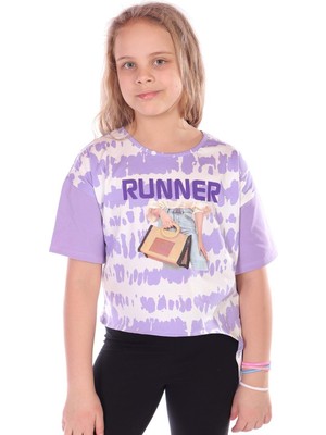Toontoy Kız Çocuk Runner Baskılı Batikli Tişört