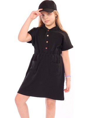 Toontoy Kids Toontoy Kız Çocuk Beli Lastikli Önü Çıtçıtlı Kapüşonlu Elbise