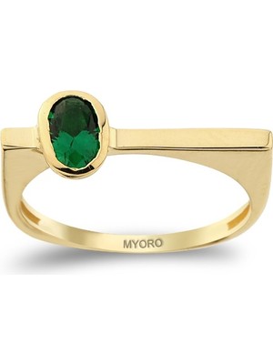 MYOROGOLD 14 Ayar Altın Yeşil Oval Taşlı Yüzük