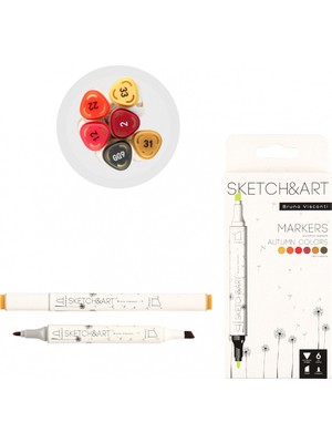 Bruno Visconti 'Sketch Art' Çift Taraflı Markers 6 Renk Sonbahar