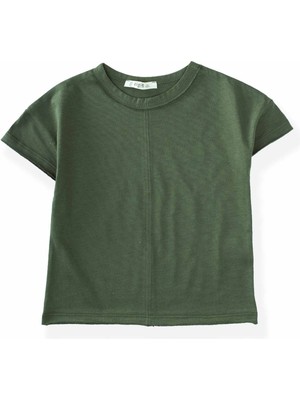 Cigit Düşük Kol Önden Kesik T-Shirt 2-8 Yaş Haki Yeşil