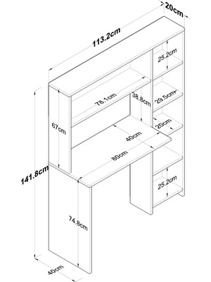 Rani HA104 Kitaplıklı Raflı Bilgisayar Çalışma Masası Sepet Ceviz