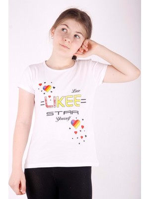 Toontoy Kız Çocuk Likee Star Kalp Baskılı Tişört