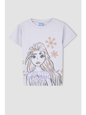 DeFacto Kız Çocuk Frozen Lisanslı Regular Fit Sırt Baskılı Kısa Kollu Tişört Y3957A622SM