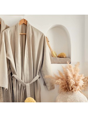 Karaca Home 4 Element Bej %100 Pamuk Kimono Sabahlık L/XL Toprak