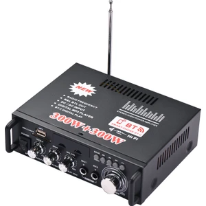 12V / 220V Mini Ses Güç Amplifikatörü 2ch 300W + 300W - Siyah  (Yurt Dışından)