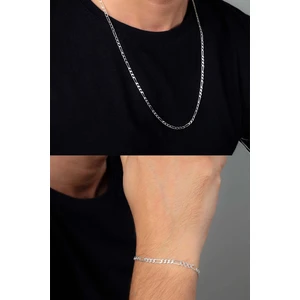 Ubuh Shop 925 Ayar Gümüş Figaro Kolye Bileklik Seti Erkek Kadın  Klipsli