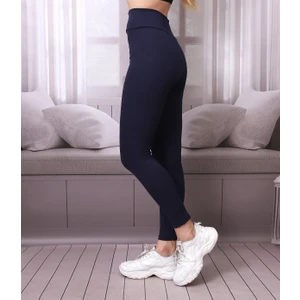Kadın Lacivert Yüksek Bel Fitilli Dayanıklı Örme Kumaş Toparlayıcı Spor Tayt Slf1396