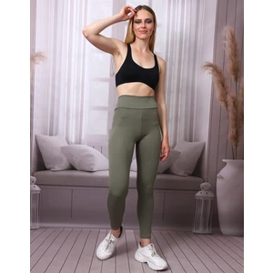 Kadın Haki Yüksek Bel Fitilli Dayanıklı Örme Kumaş Toparlayıcı Spor Tayt Slf1396
