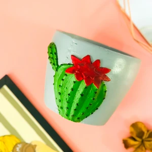 Yoyomoyo Kaktüs Desenli Dekoratif Beton Saksı