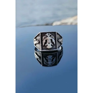 Trend Collection Çift Başlı Kartal Selçuklu Gümüş Kaplama Ayarlanabilir Yüzük