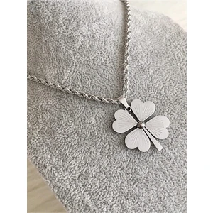 Trend Collection Gümüş Yonca 60 cm Çelik Burgu Kolye