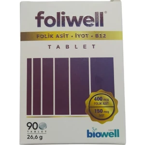 Foliwell 90 Tablet - Folik Asit Iyot Vitamin B12 - Skt : 03/2026