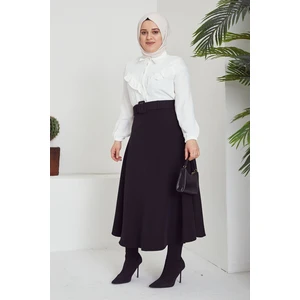 Kemerli Kloş Etek-Siyah