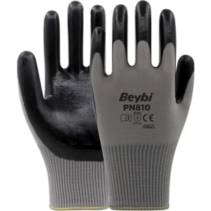 PN810 Gri Polyester Örme Nitril Eldiven Iş Eldiveni 12 Çift