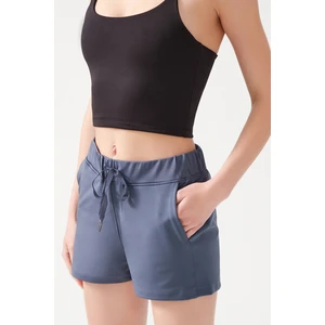 Los Ojos Kadın Antrasit Cepli Beli Lastikli Basic Fit Spor Şort Shorts