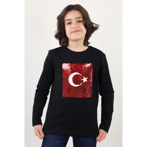 Toontoy Unisex Çocuk Atatürk Bayraklı Çift Taraflı Pullu Tişört