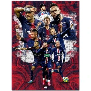 Psg Neymar Kompozisyonu Kırmızı Dalgalı  120 Parça Puzzle Yapboz Mdf (Ahşap)