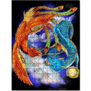 Anka Kuşu Ejderha Görseli 120 Parça Puzzle Yapboz Mdf (Ahşap)