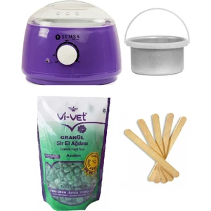 Ağda Makinesi Mor 800 Alfa+Ek Hazne+Vivet Azulen 250ML Boncuk Ağda+5 Spatula