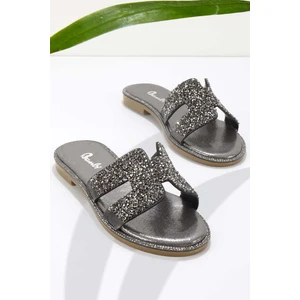 Antrasit Taşlı  Kadın Terlik K04913026287