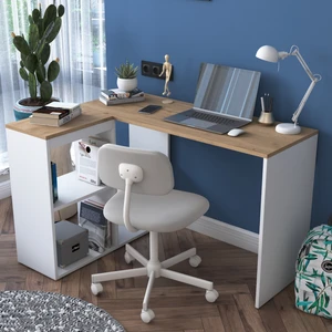HA113 Çalışma Ofis Bilgisayar Masası 4 Raflı Köşeli Masa Beyaz  Sepet Ceviz 120 cm