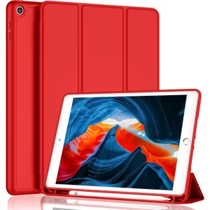 Apple İPad Pro 10.5 Kılıf Silikon Kalem Bölmeli Smart Case A1701 A1709 A1852 Kırmızı