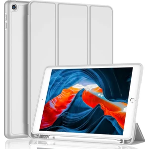 Apple İPad Air 3 10.5 Kılıf Silikon Kalem Bölmeli Smart Case A2152 A2123 A2153 A2154 Açık Gri