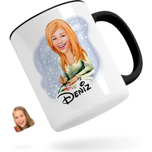 Kişiye Özel Kadın Grafik Tasarımcı Karikatürlü Siyah Kupa Bardak-1