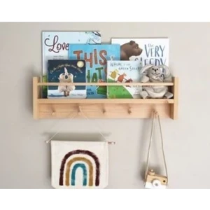 Olcay Aksesuar Doğal Ahşap Montessori Kitaplık Çocuk Bebek Odası Askılık Duvar Rafı Yan Uzun