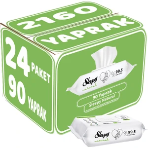 Islak Havlu Mendil 90 Yaprak Natural Yenidoğan 24 Lü Set 2160 Yaprak Plastik Kapaklı
